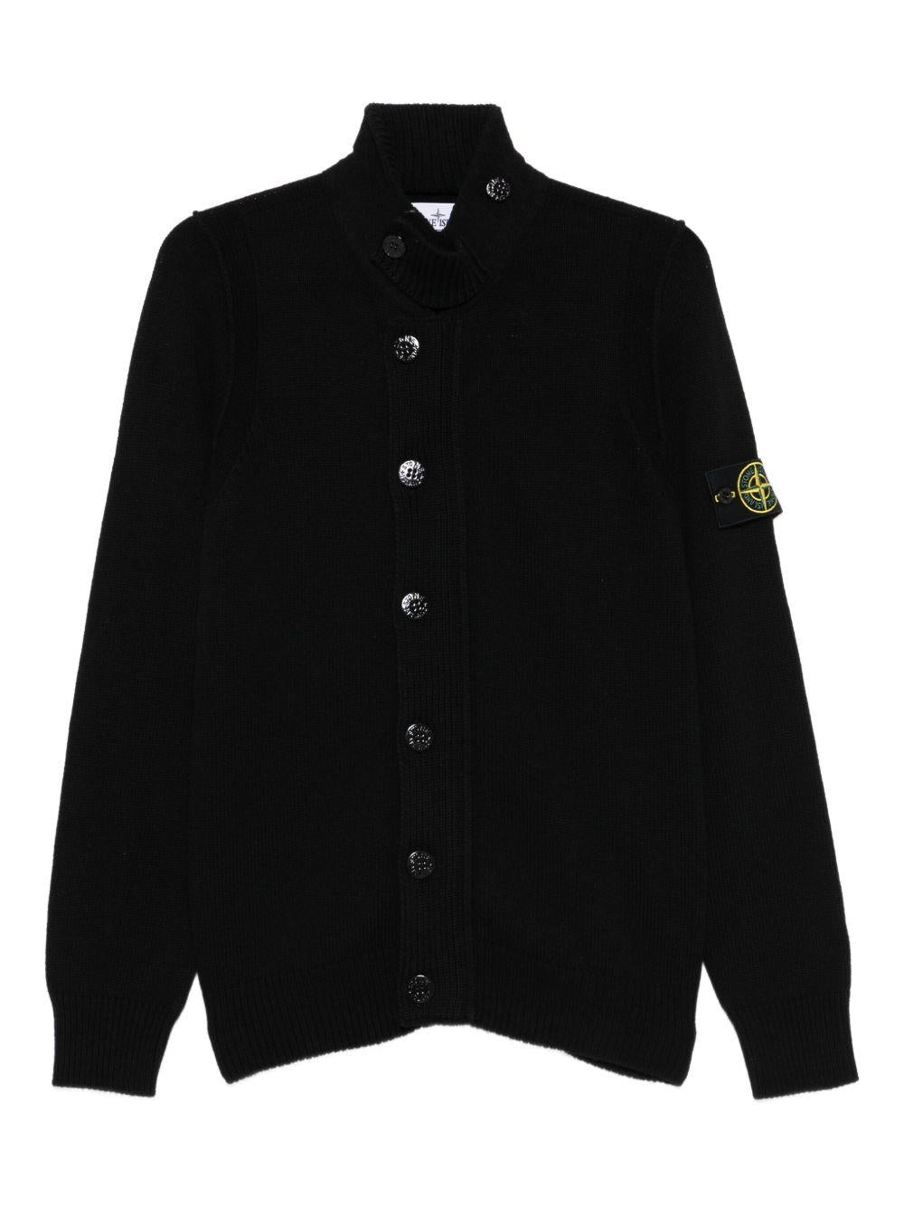 Cardigan nero a collo alto con bottoni 