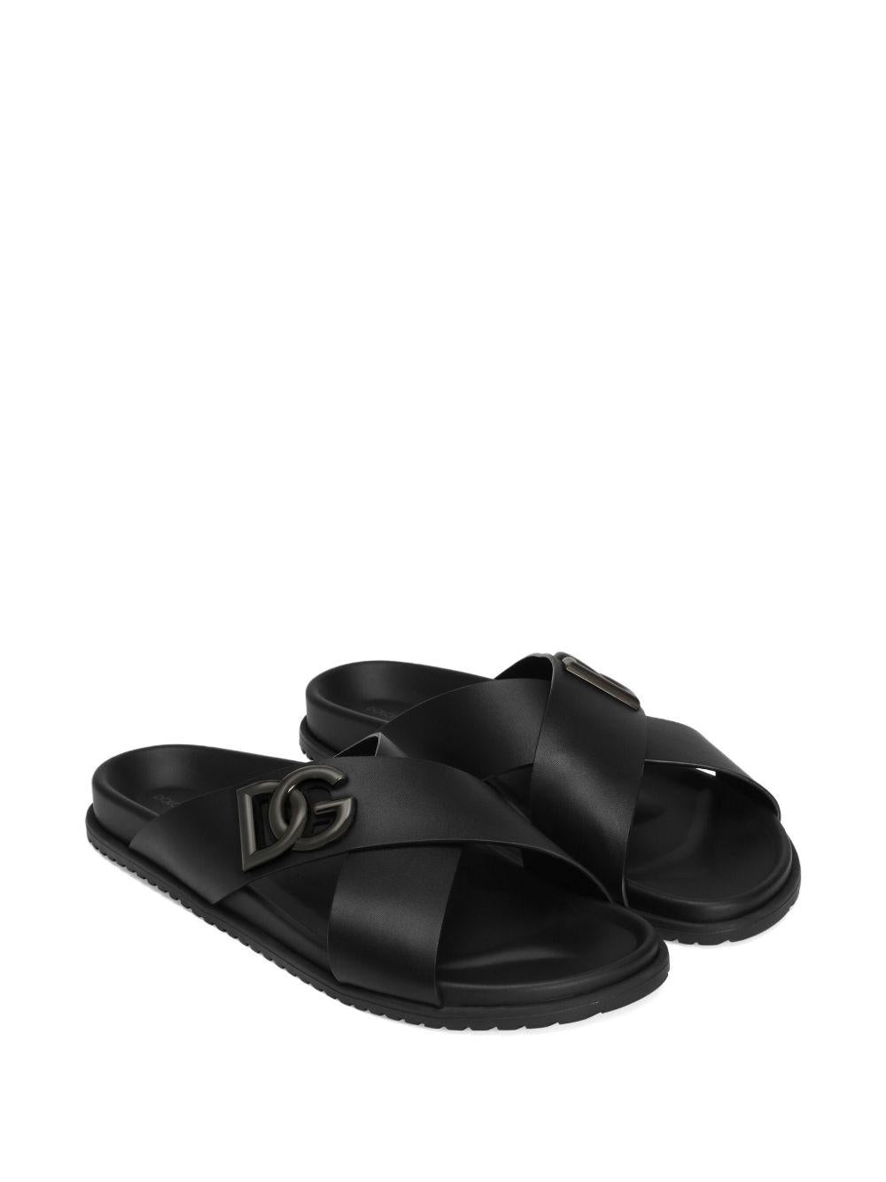 Sandali slides neri con fascia e logo 