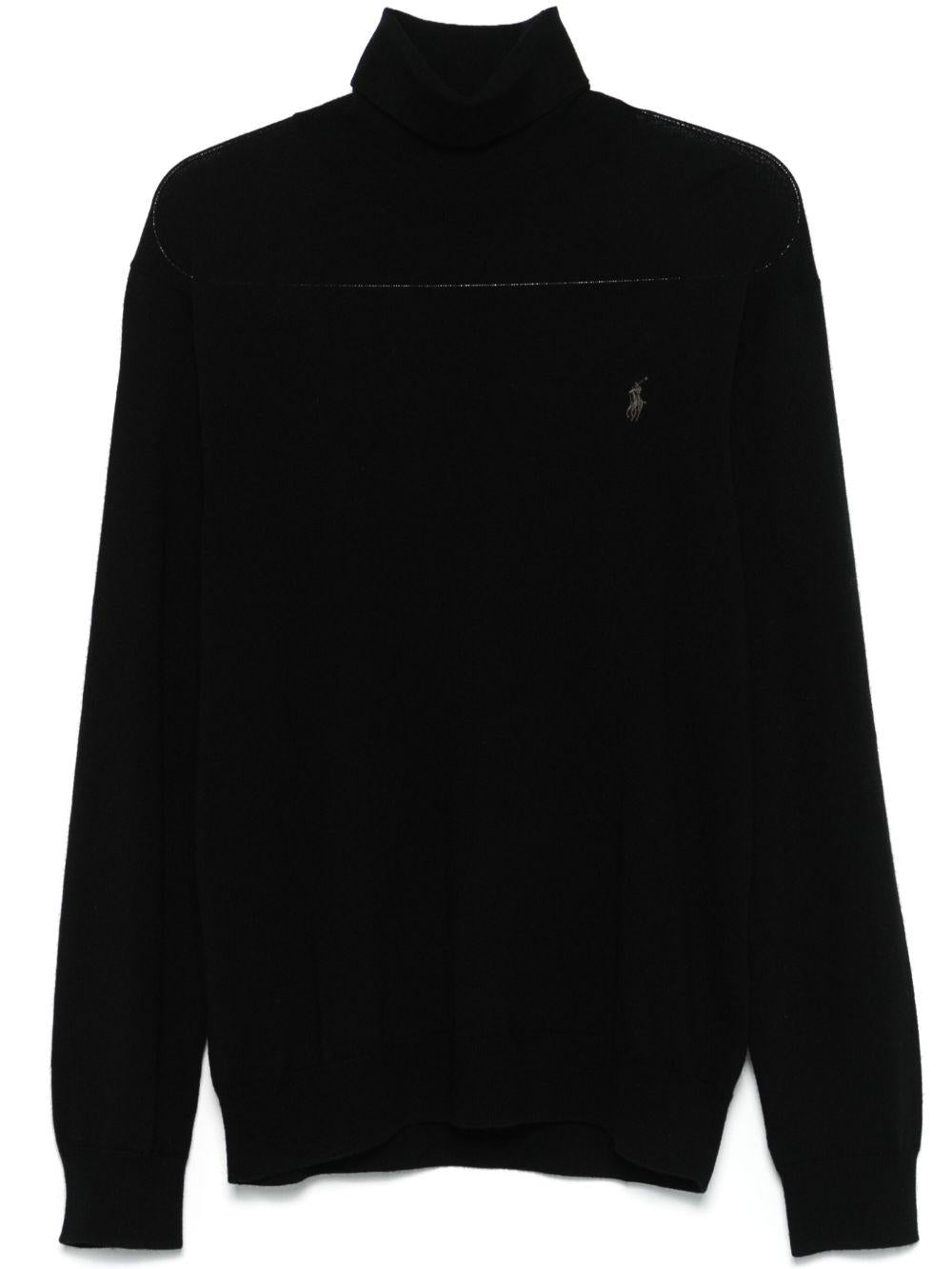 Maglione collo alto nero in lana RWS con ricamo Polo Pony 