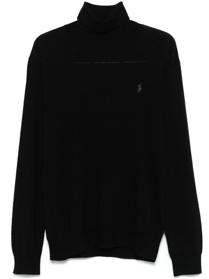 Maglione collo alto nero in lana RWS con ricamo Polo Pony 
