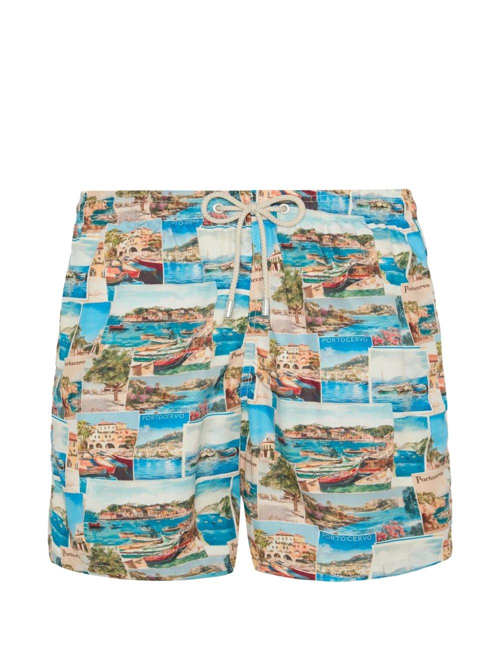 Costume da bagno beige/blu con stampa all-over 