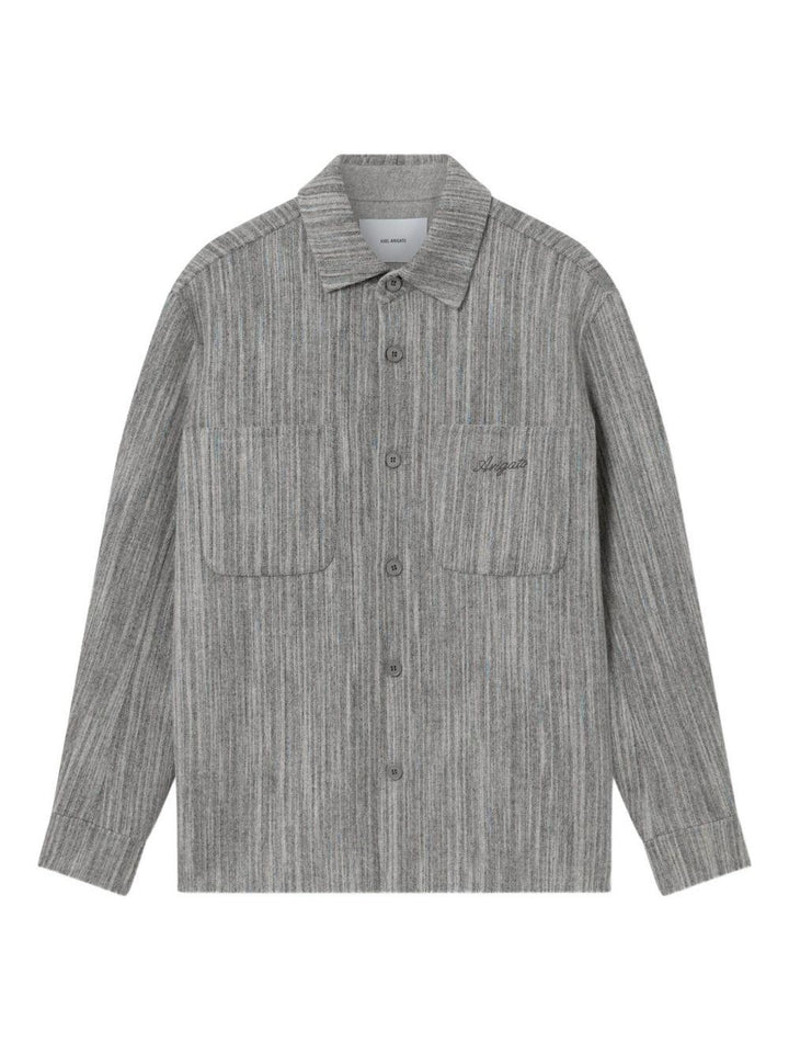 Giacca-camicia grigia a righe con logo ricamato 