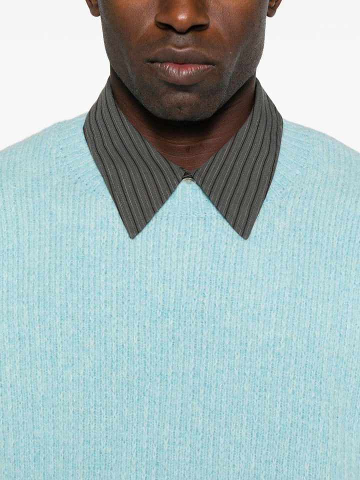 Maglione a coste in alpaca azzurro 