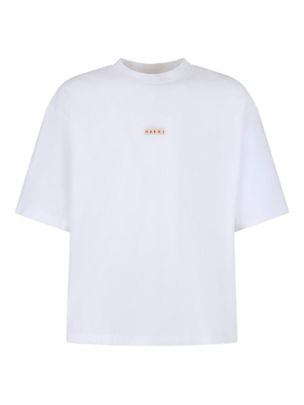 T-shirt bianca in cotone con stampa logo 