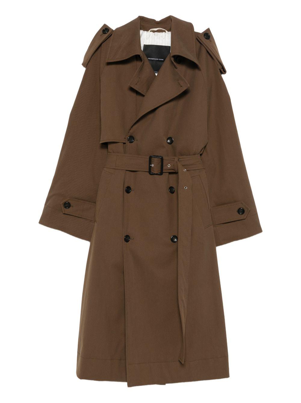 Trench doppiopetto marrone con cintura 
