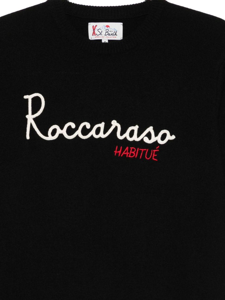 Maglione nero girocollo con ricamo 