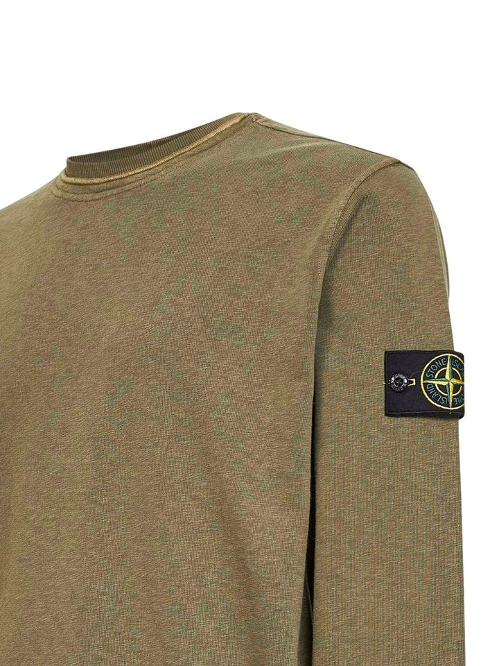 Felpa verde militare a coste con patch logo 