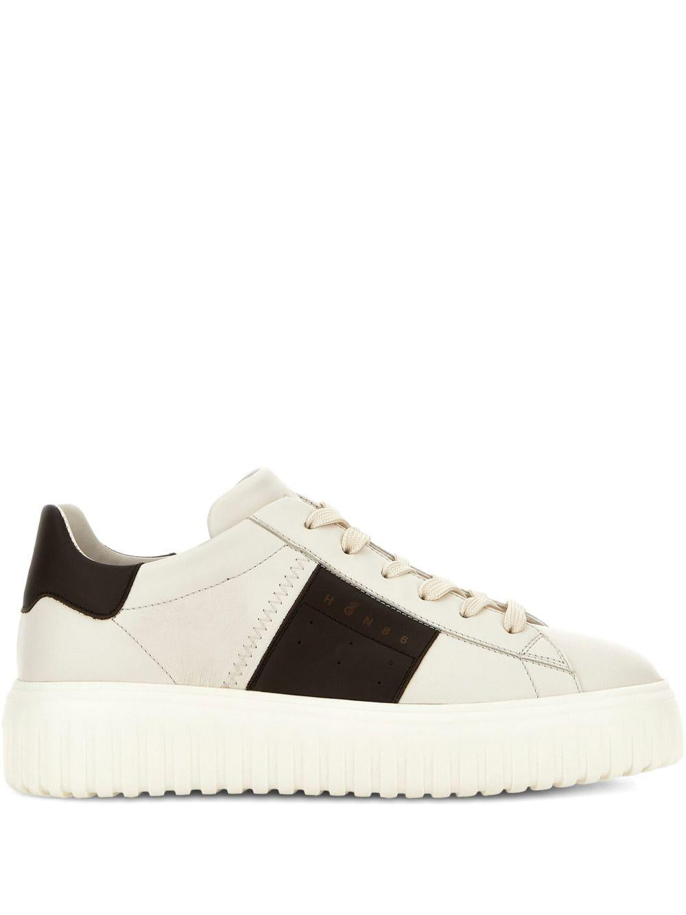 Sneakers bianche e nere H-Stripes con inserti in pelle 