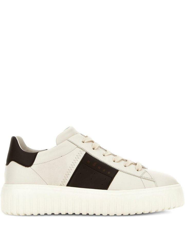 Sneakers bianche e nere H-Stripes con inserti in pelle 