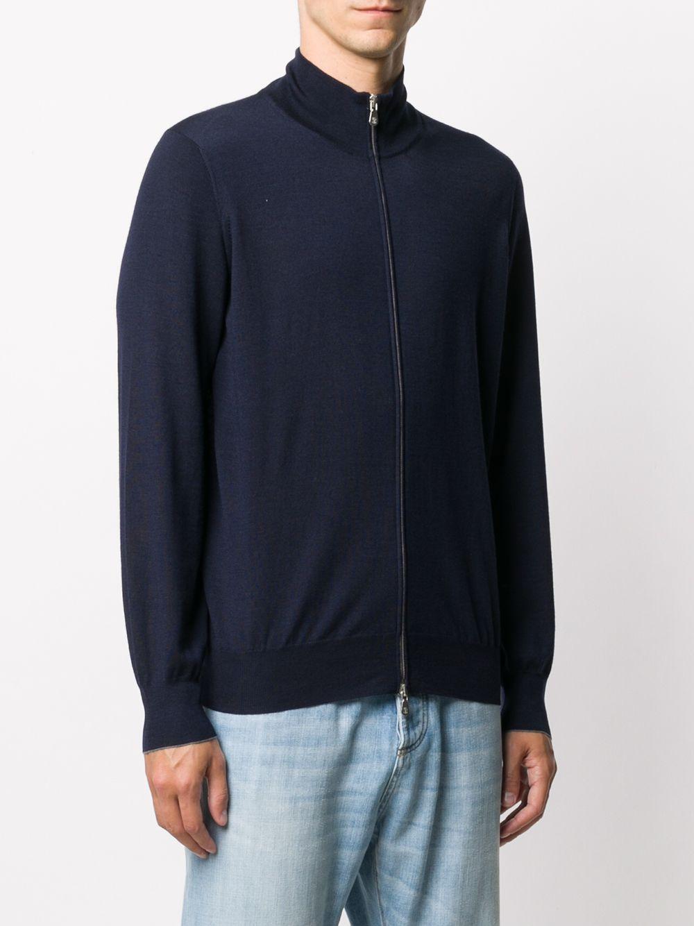 Cardigan navy con zip e lavorazione a maglia 