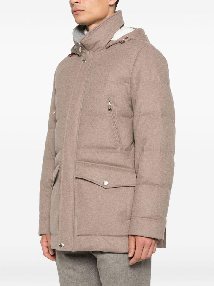 Giacca trapuntata beige con cappuccio 