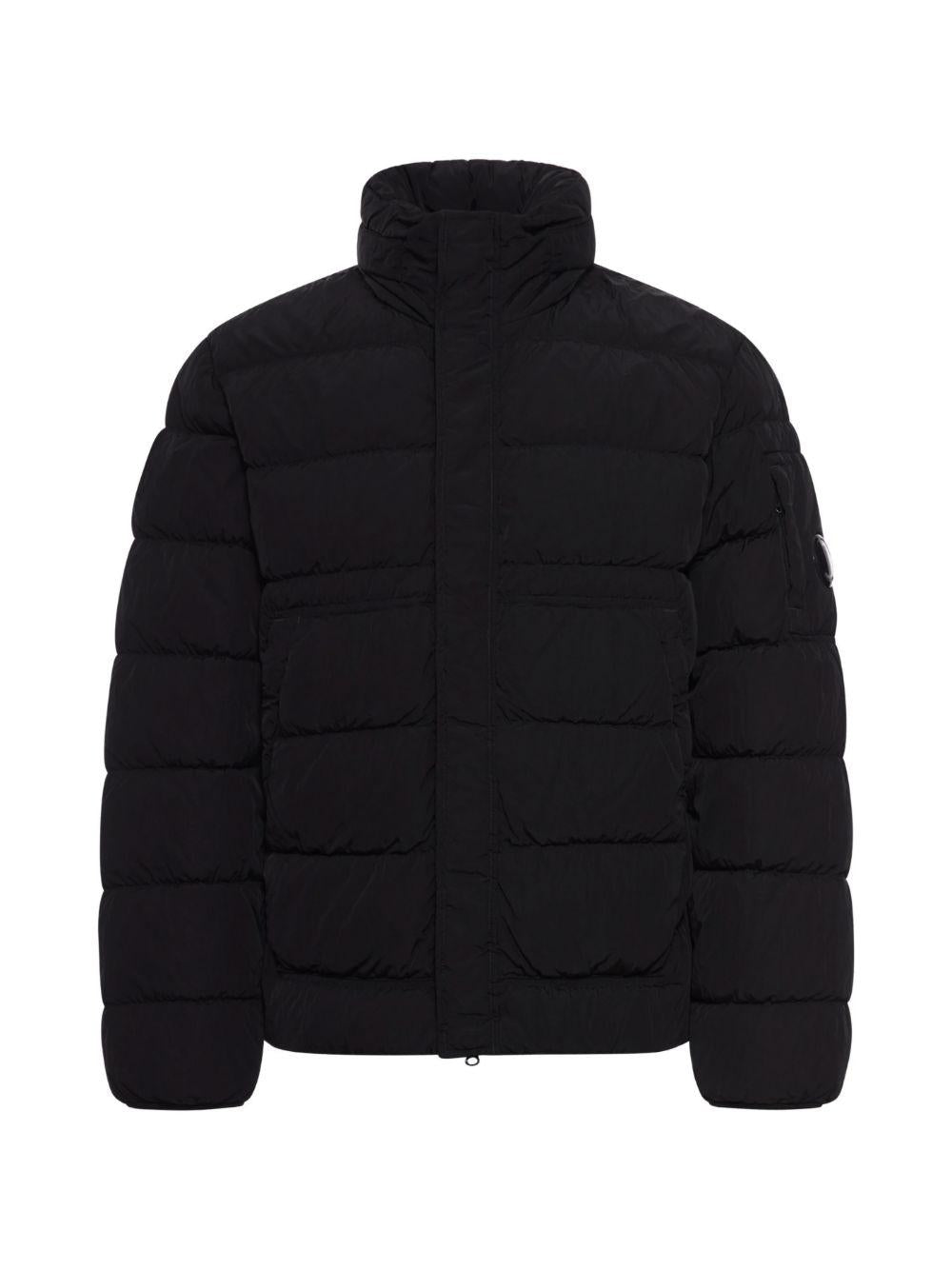 Piumino nero trapuntato con collo alto 