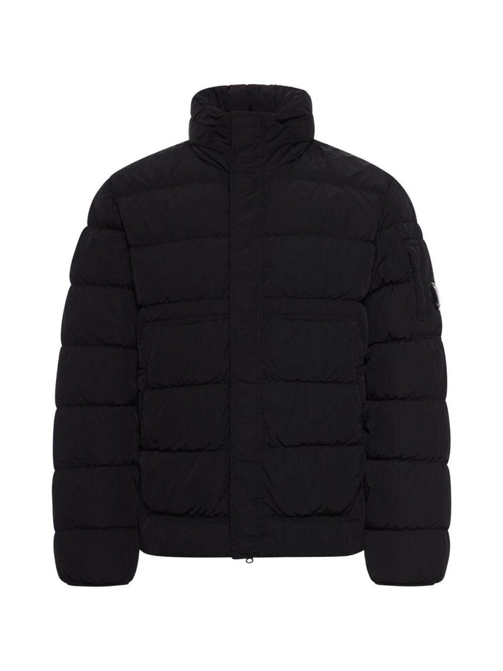 Piumino nero trapuntato con collo alto 