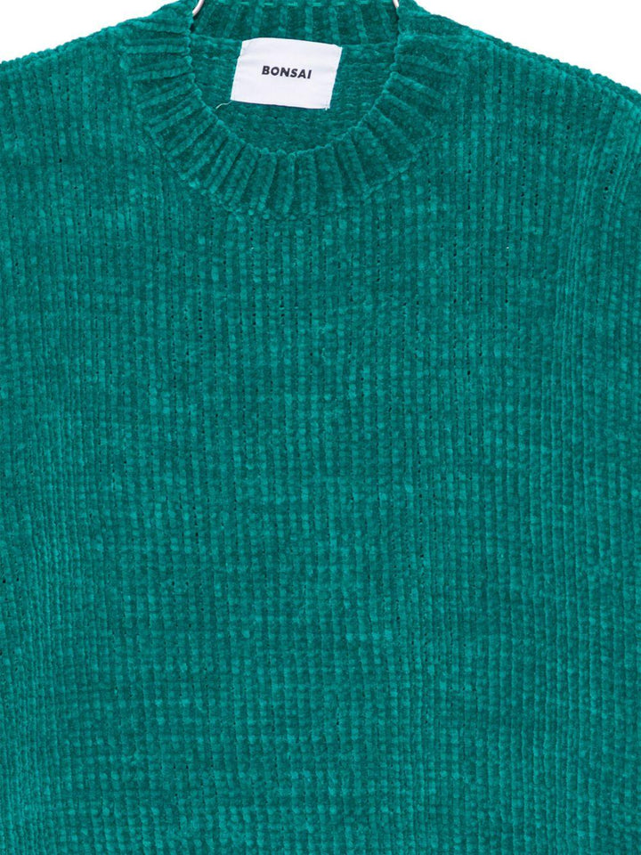 Maglione verde a coste girocollo 