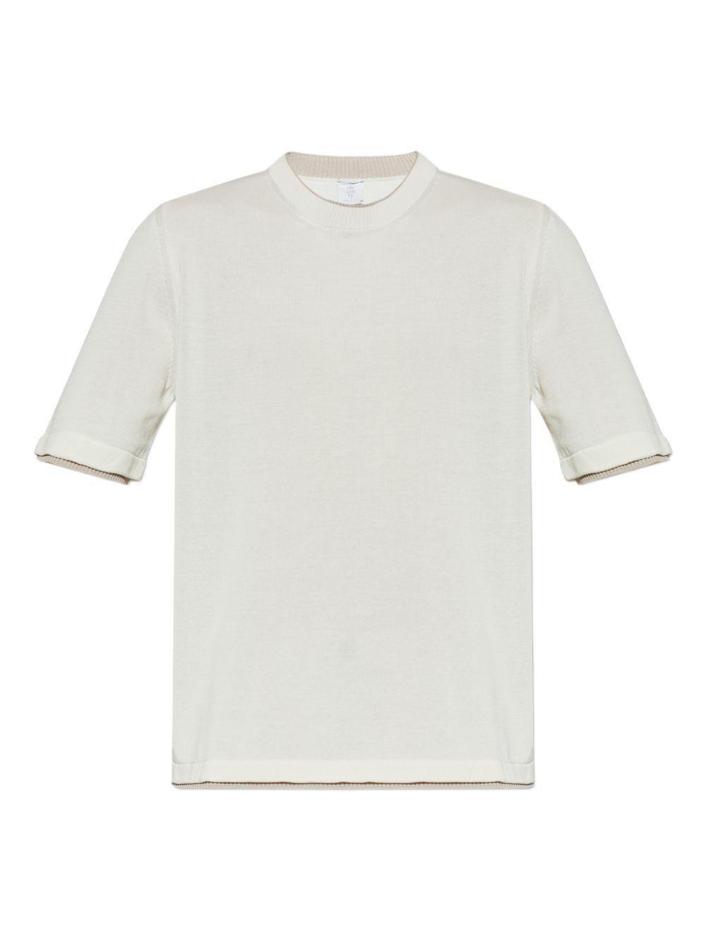 T-shirt bianco e beige girocollo 