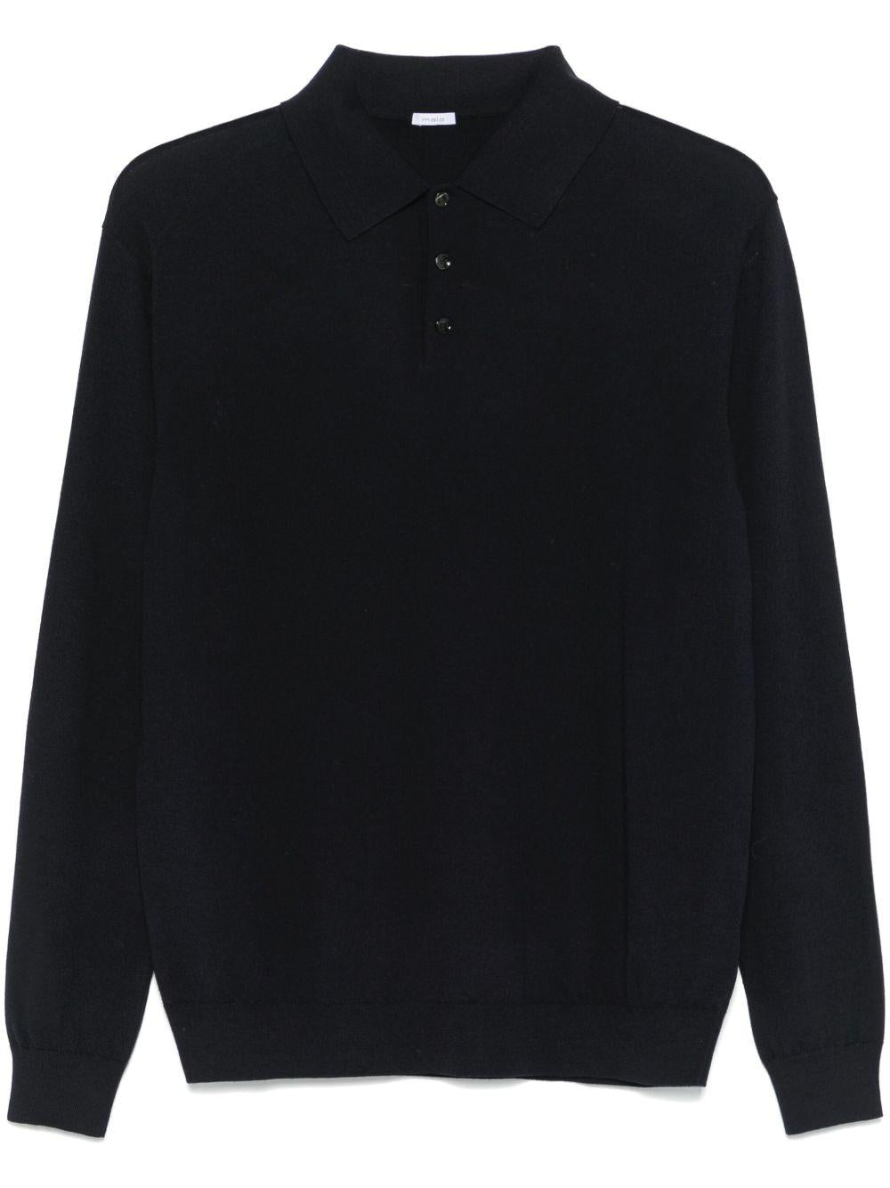 Polo blu in lana a maniche lunghe 