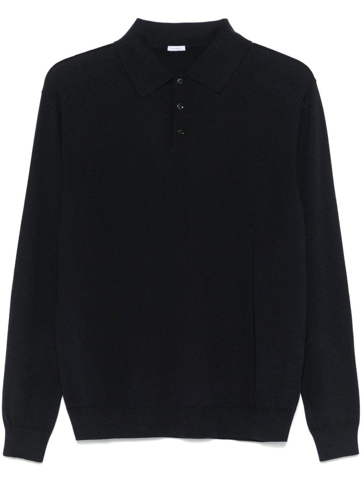 Polo blu in lana a maniche lunghe 