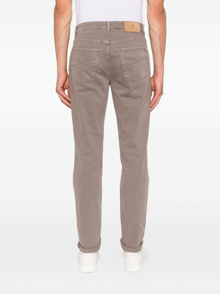 Jeans tortora con ricamo logo 