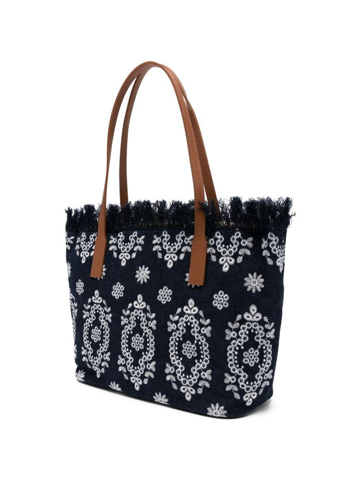 Borsa tote floreale con frange 