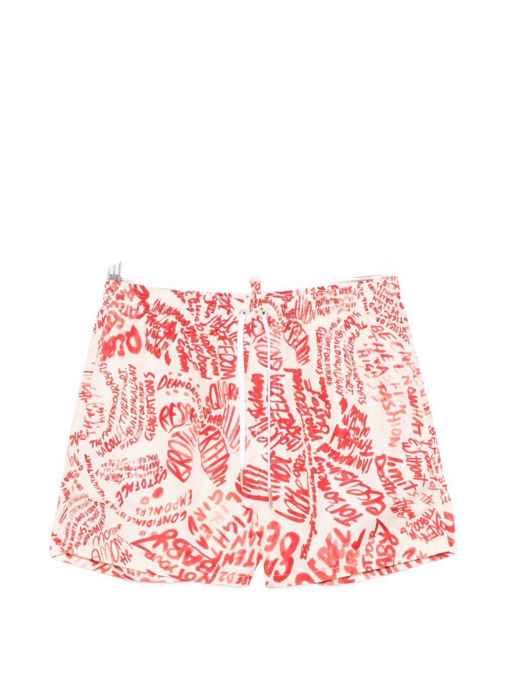 Costume da bagno avorio con stampa graffiti 