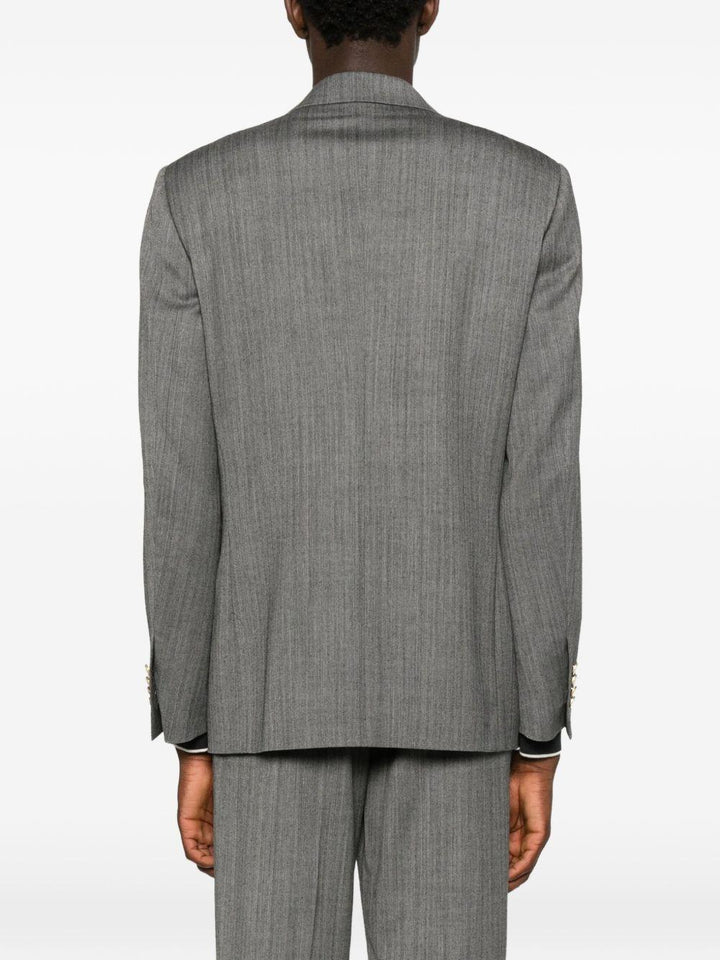 Blazer Grigio Spigato Doppiopetto con rever a lancia 