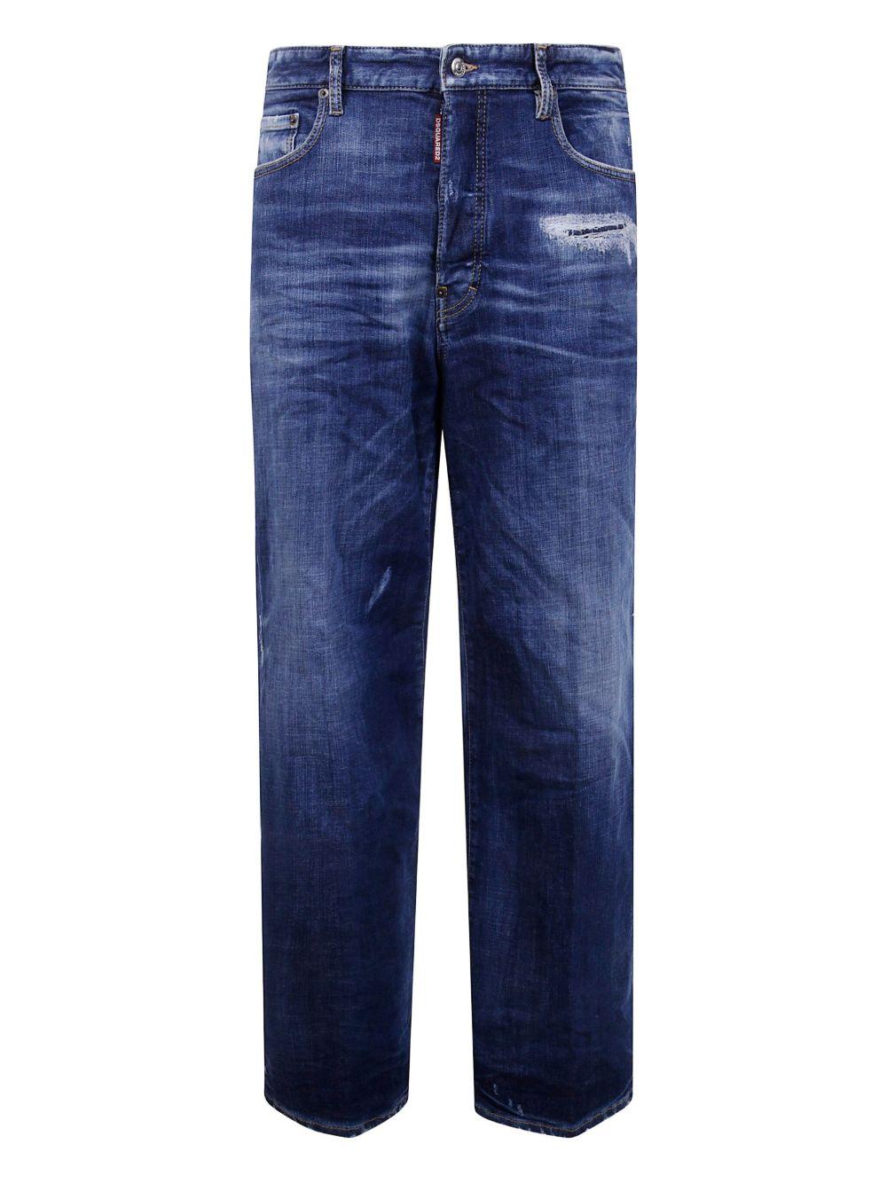 Jeans blu in cotone con effetto vissuto 