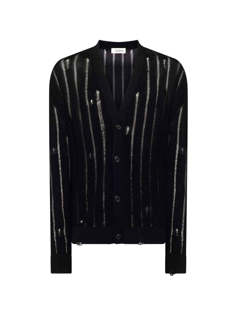 Cardigan nero con trasparenze con bottoni 