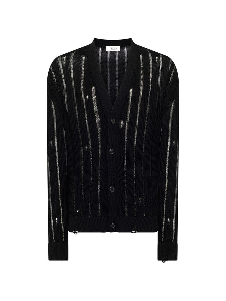 Cardigan nero con trasparenze con bottoni 