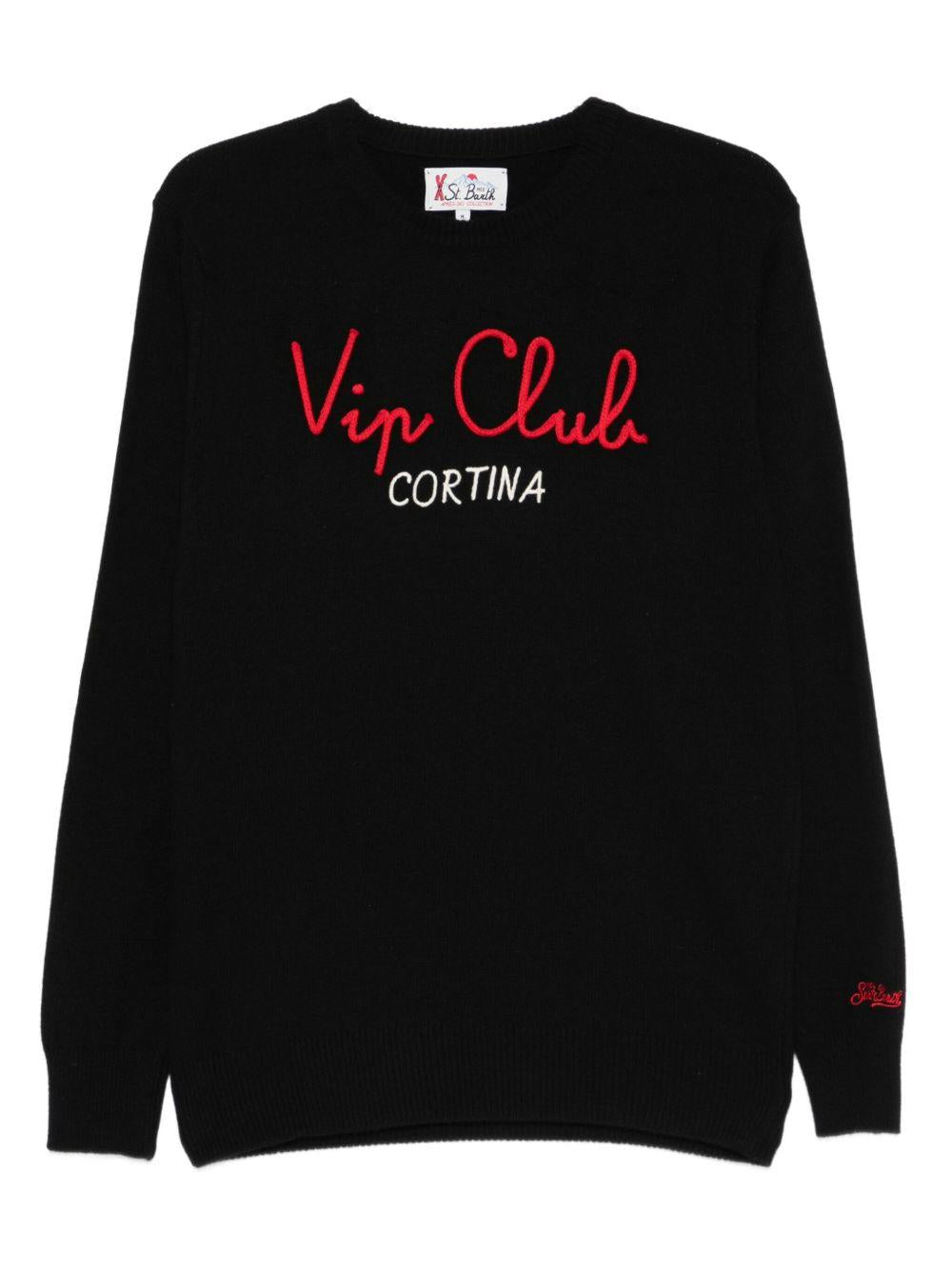 Maglione nero girocollo con ricamo 