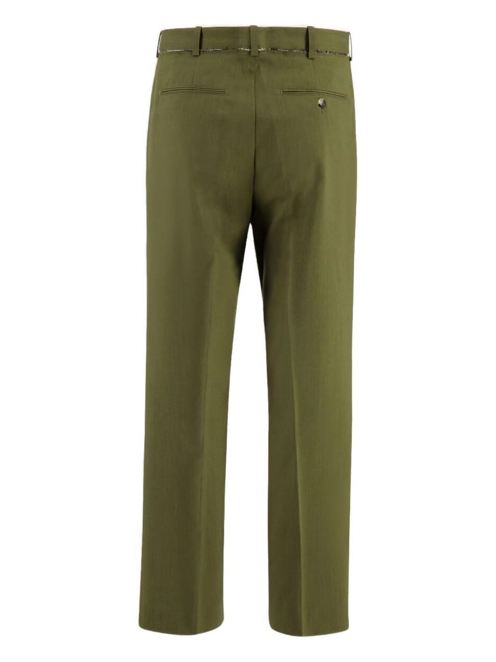 Pantaloni verdi in lana con pieghe 