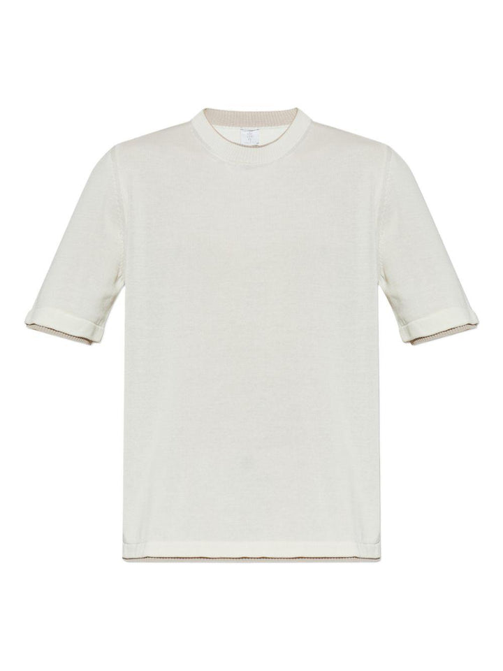 T-shirt bianco e beige girocollo 