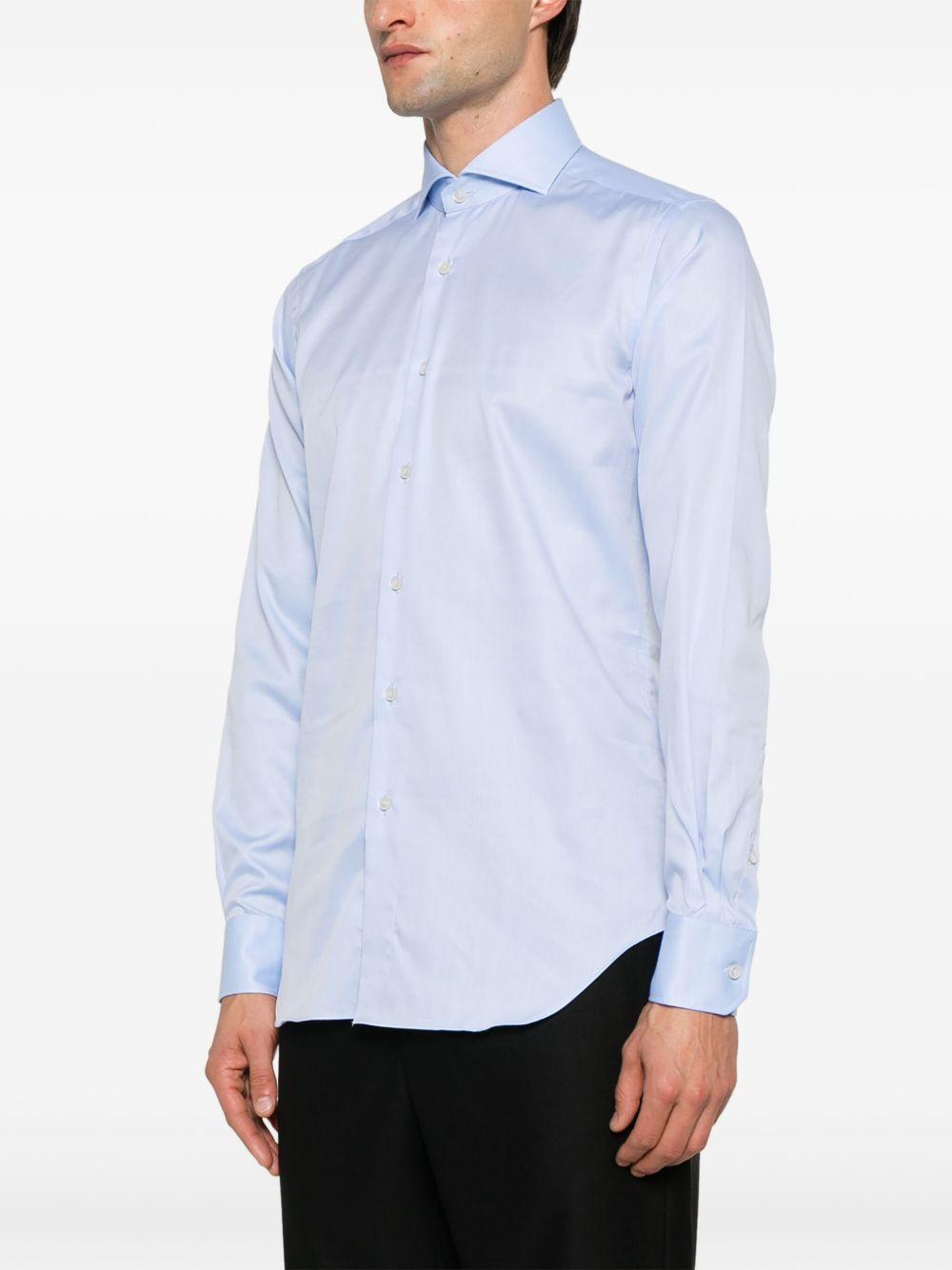 Camicia azzurra in popeline di cotone con collo alla francese 