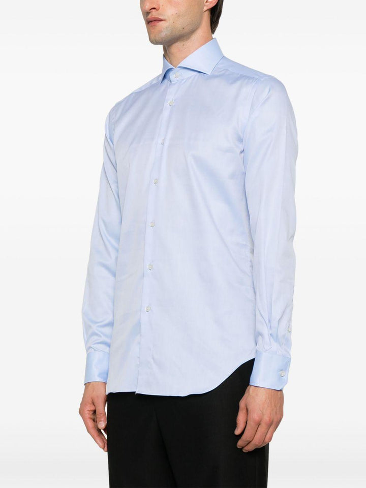 Camicia azzurra in popeline di cotone con collo alla francese 